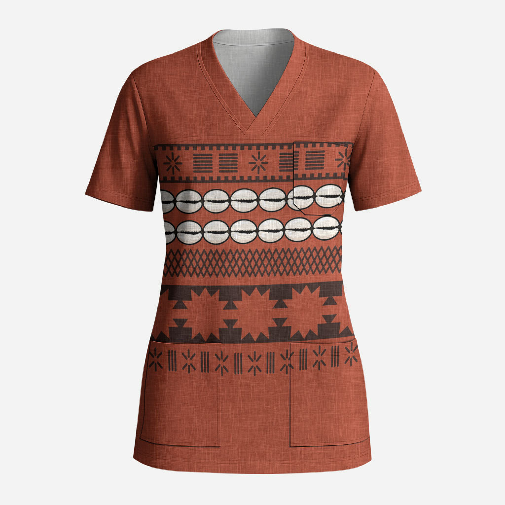 Polynesian Princess Inspired Tapa Pattern Scrub Top LT05 Adult Red - Polynesian Pride