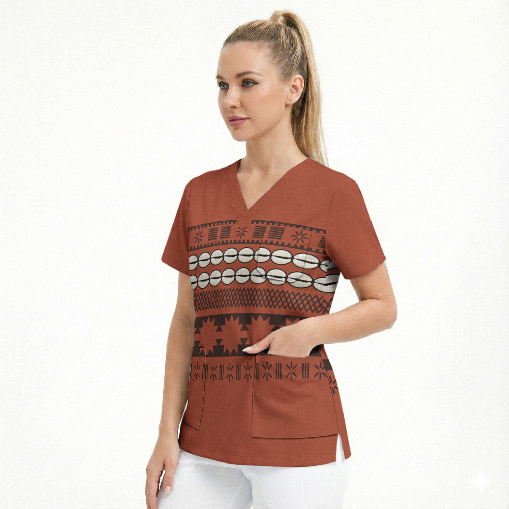 Polynesian Princess Inspired Tapa Pattern Scrub Top LT05 - Polynesian Pride