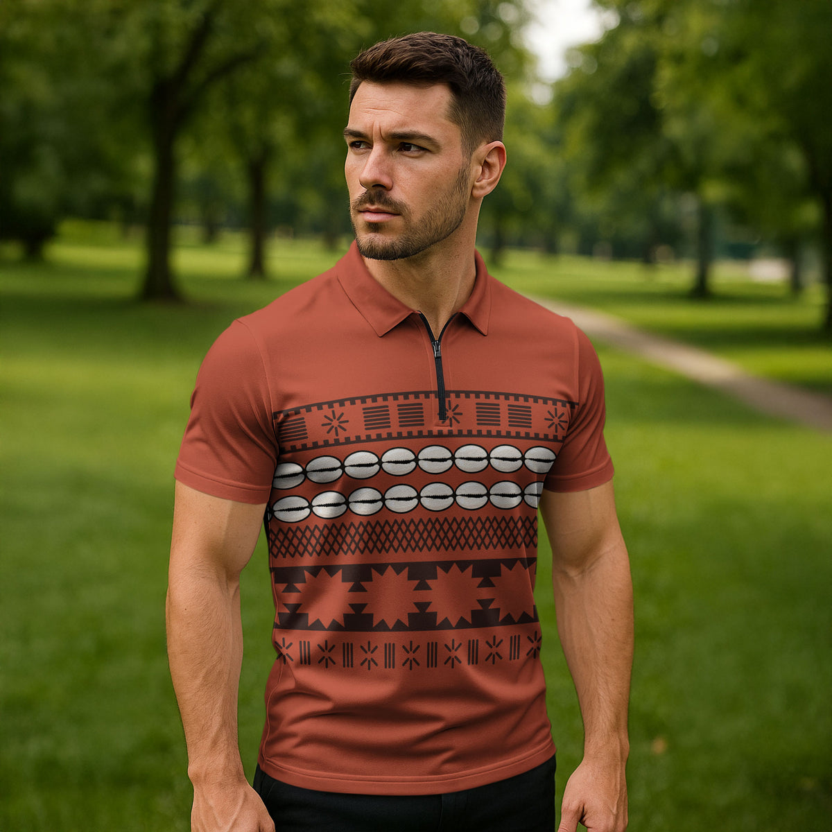 Polynesian Princess Inspired Tapa Pattern Zipper Polo Shirt LT05 - Polynesian Pride