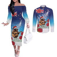 New Zealand Kiwi Christmas Couples Matching Off The Shoulder Long Sleeve Dress and Long Sleeve Button Shirt Xmas Vibe