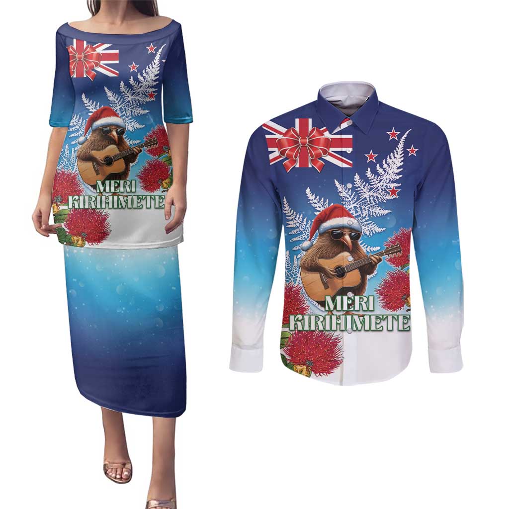 New Zealand Kiwi Christmas Couples Matching Puletasi and Long Sleeve Button Shirt Xmas Vibe