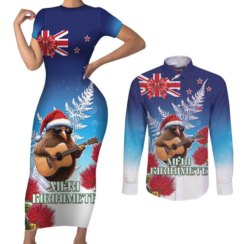 New Zealand Kiwi Christmas Couples Matching Short Sleeve Bodycon Dress and Long Sleeve Button Shirt Xmas Vibe