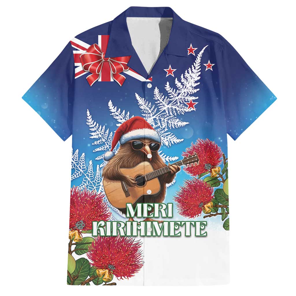 New Zealand Kiwi Christmas Family Matching Off Shoulder Short Dress and Hawaiian Shirt Xmas Vibe LT05 Dad's Shirt - Short Sleeve Blue - Polynesian Pride