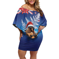 New Zealand Kiwi Christmas Family Matching Off Shoulder Short Dress and Hawaiian Shirt Xmas Vibe LT05 Mom's Dress Blue - Polynesian Pride