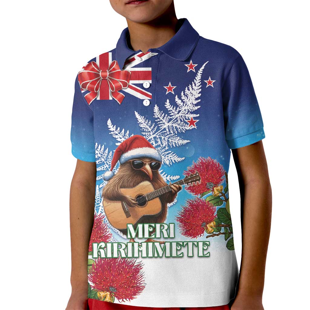 New Zealand Kiwi Christmas Kid Polo Shirt Xmas Vibe LT05 Kid Blue - Polynesian Pride