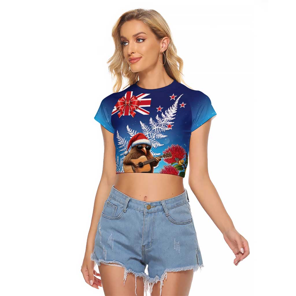 New Zealand Kiwi Christmas Raglan Cropped T Shirt Xmas Vibe LT05 Female Blue - Polynesian Pride