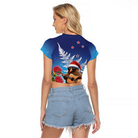 New Zealand Kiwi Christmas Raglan Cropped T Shirt Xmas Vibe LT05 - Polynesian Pride