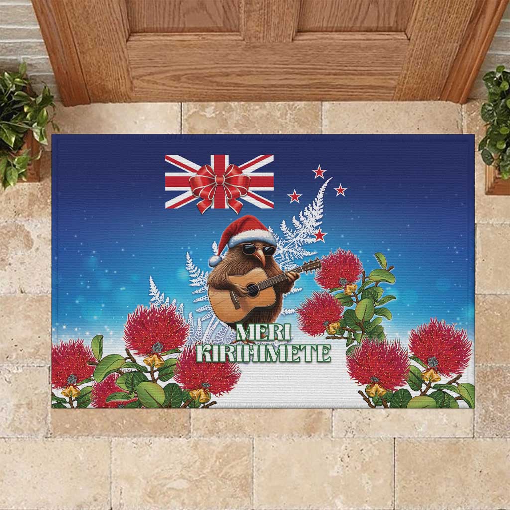 New Zealand Kiwi Christmas Rubber Doormat Xmas Vibe LT05 Blue - Polynesian Pride