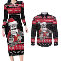 New Zealand Santa Tiki Christmas Couples Matching Long Sleeve Bodycon Dress and Long Sleeve Button Shirt Meri Kirihimete