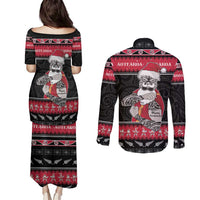 New Zealand Santa Tiki Christmas Couples Matching Puletasi and Long Sleeve Button Shirt Meri Kirihimete