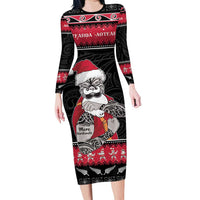New Zealand Santa Tiki Christmas Family Matching Long Sleeve Bodycon Dress and Hawaiian Shirt Meri Kirihimete