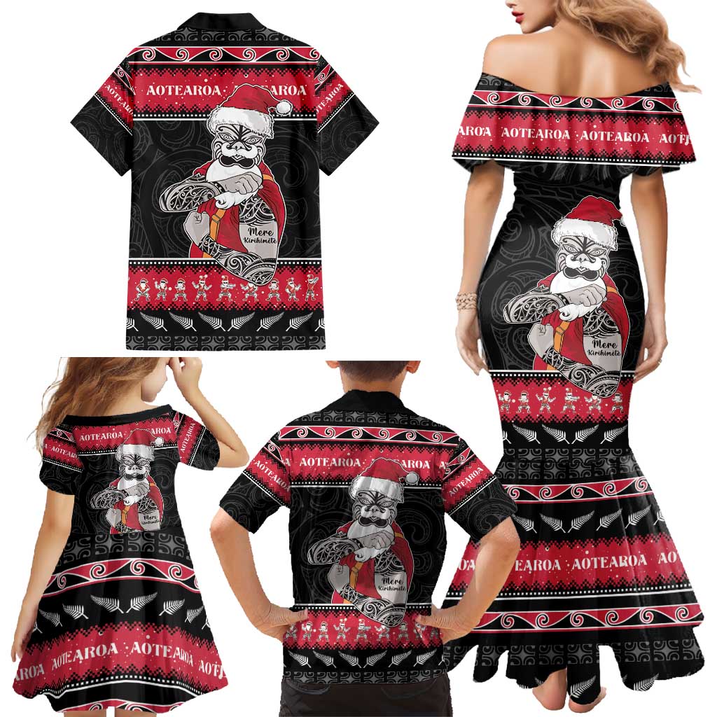 New Zealand Santa Tiki Christmas Family Matching Mermaid Dress and Hawaiian Shirt Meri Kirihimete