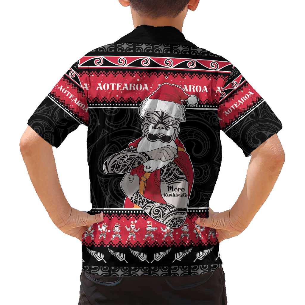 New Zealand Santa Tiki Christmas Family Matching Off Shoulder Maxi Dress and Hawaiian Shirt Meri Kirihimete LT05 - Polynesian Pride