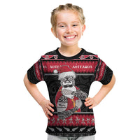 New Zealand Santa Tiki Christmas Kid T Shirt Meri Kirihimete LT05 Black - Polynesian Pride
