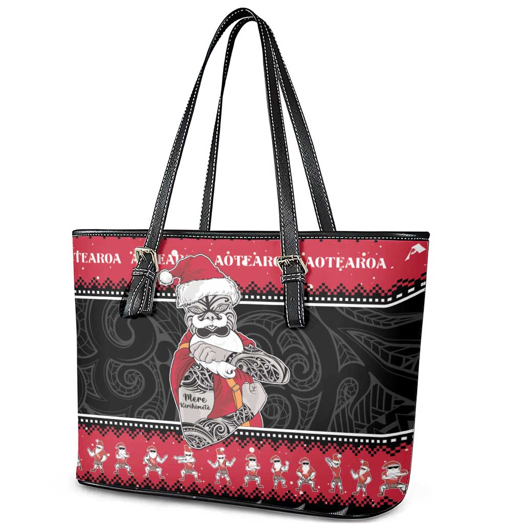 New Zealand Santa Tiki Christmas Leather Tote Bag Meri Kirihimete LT05 - Polynesian Pride