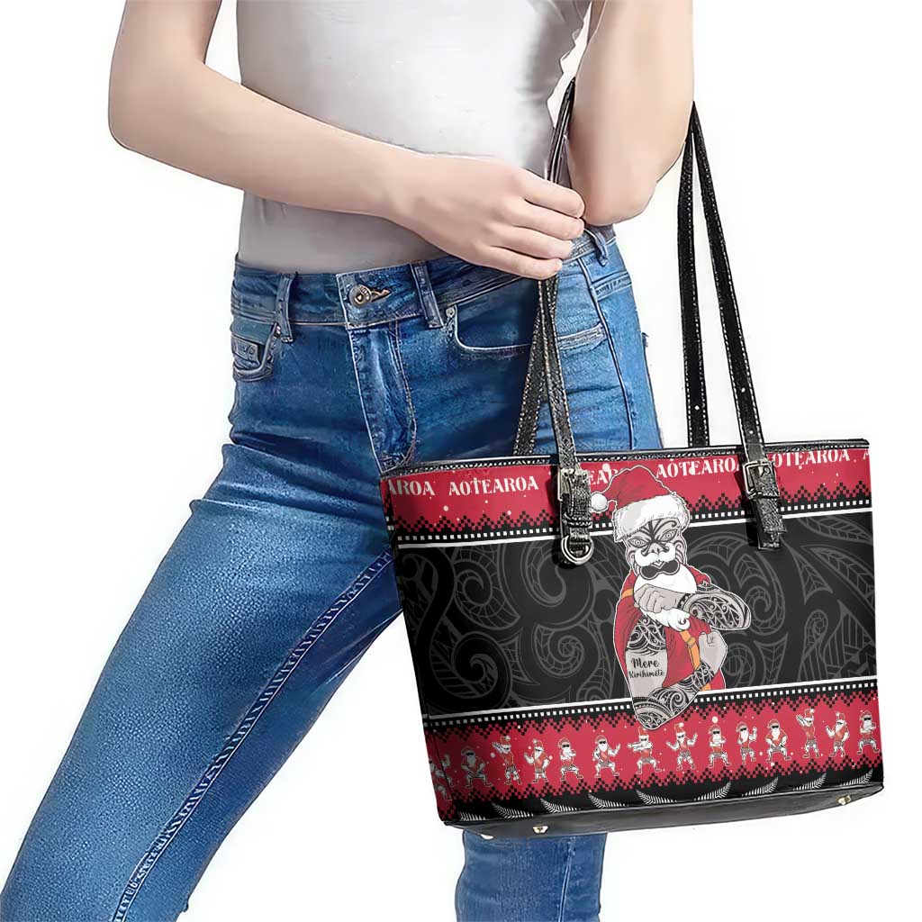 New Zealand Santa Tiki Christmas Leather Tote Bag Meri Kirihimete LT05 - Polynesian Pride
