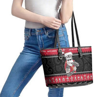 New Zealand Santa Tiki Christmas Leather Tote Bag Meri Kirihimete LT05 - Polynesian Pride