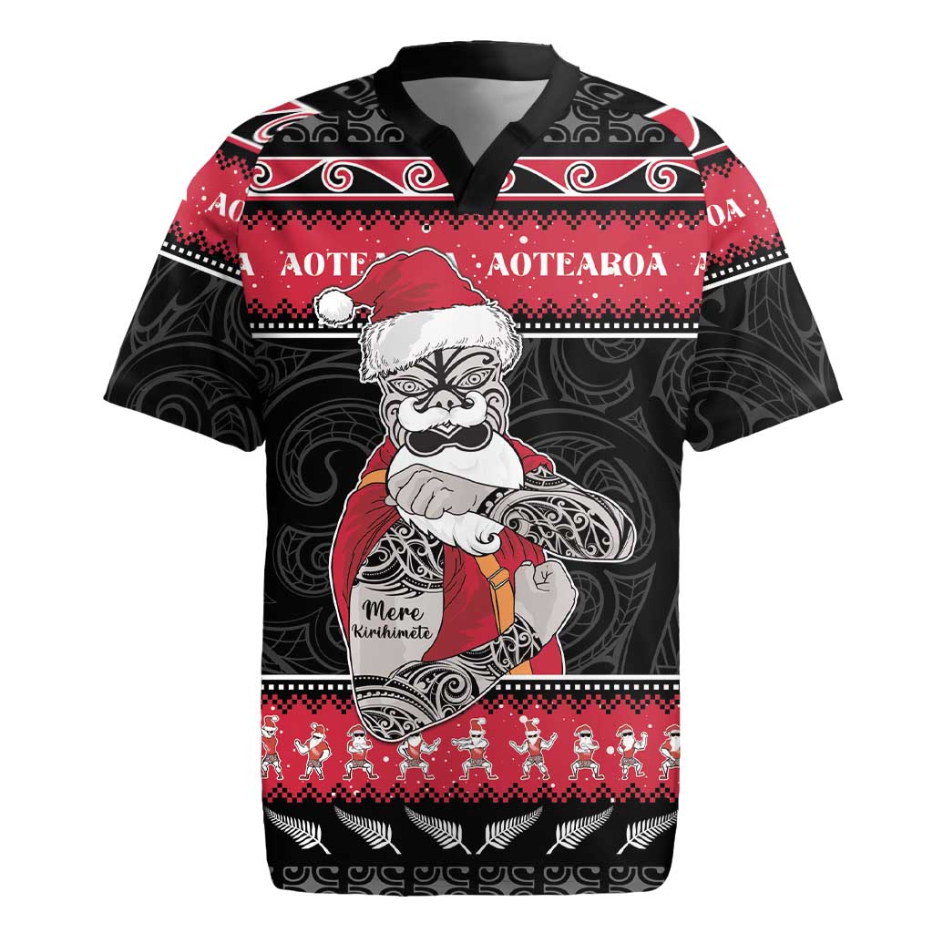 New Zealand Santa Tiki Christmas Rugby Jersey Meri Kirihimete LT05 Black - Polynesian Pride