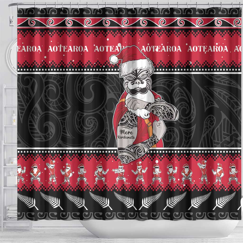 New Zealand Santa Tiki Christmas Shower Curtain Meri Kirihimete LT05 - Polynesian Pride