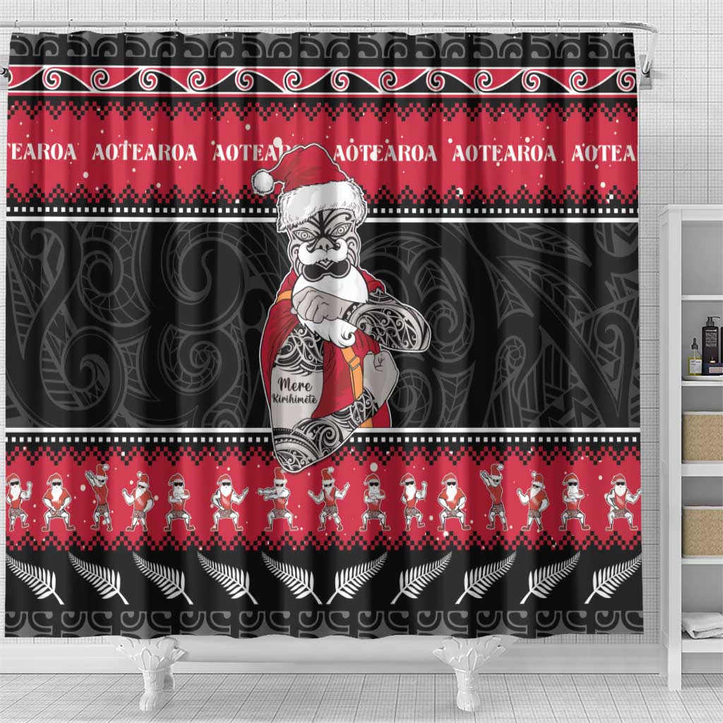 New Zealand Santa Tiki Christmas Shower Curtain Meri Kirihimete LT05 - Polynesian Pride