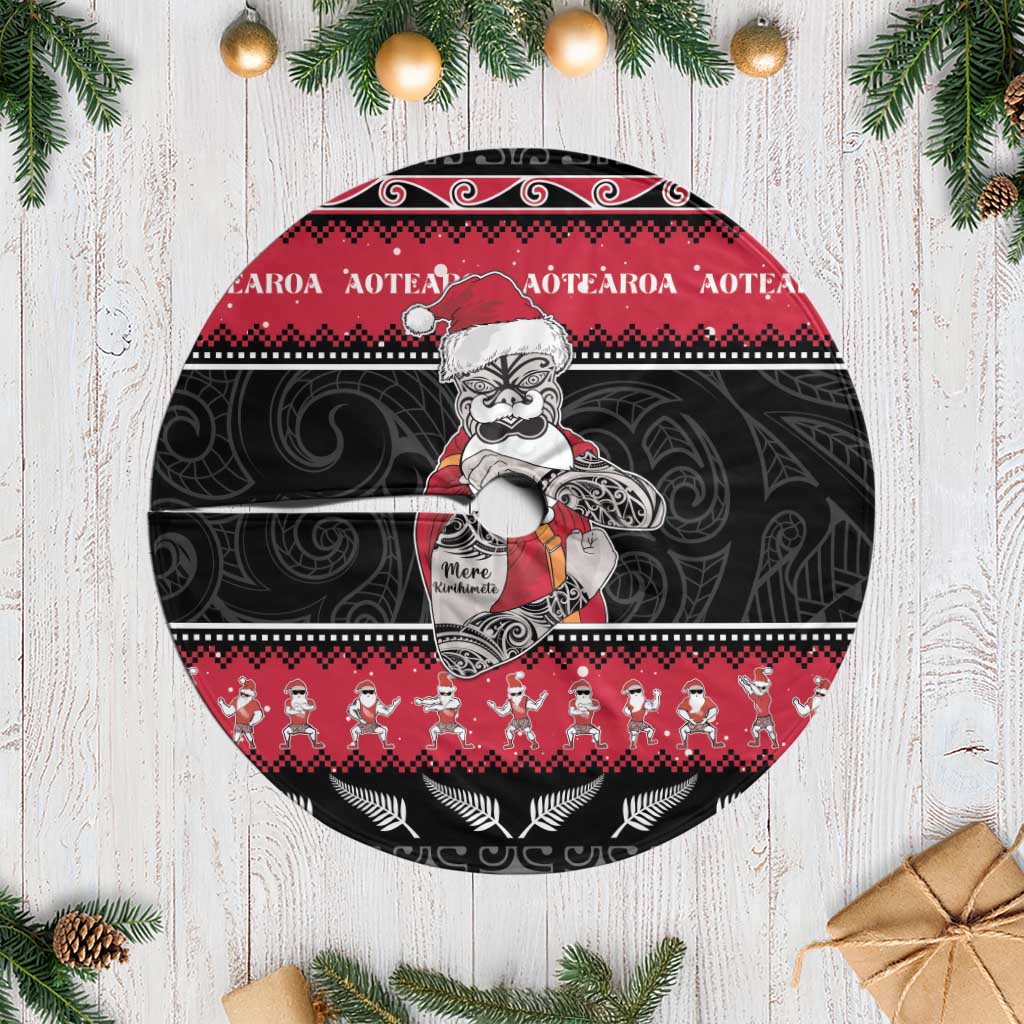 New Zealand Santa Tiki Christmas Tree Skirt Meri Kirihimete LT05 Casual Black - Polynesian Pride
