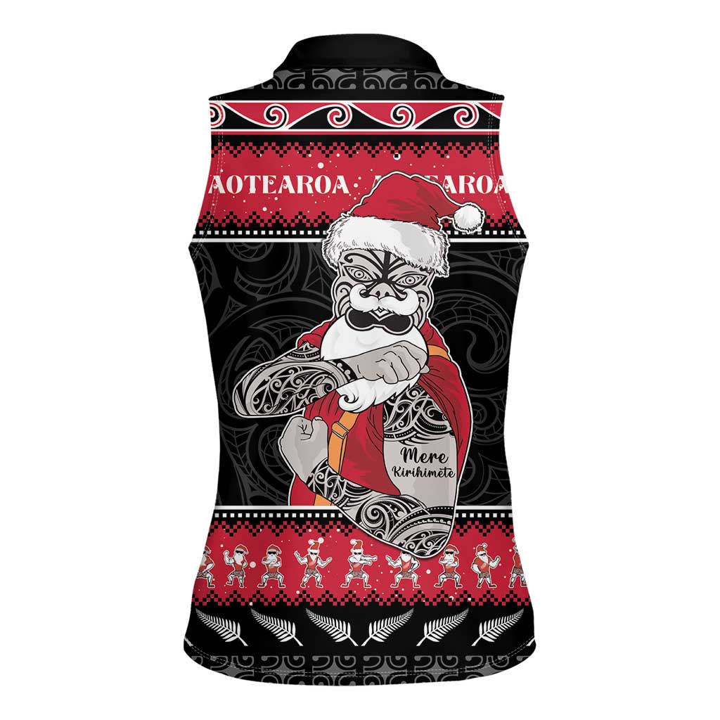 New Zealand Santa Tiki Christmas Women Sleeveless Polo Shirt Meri Kirihimete LT05 - Polynesian Pride