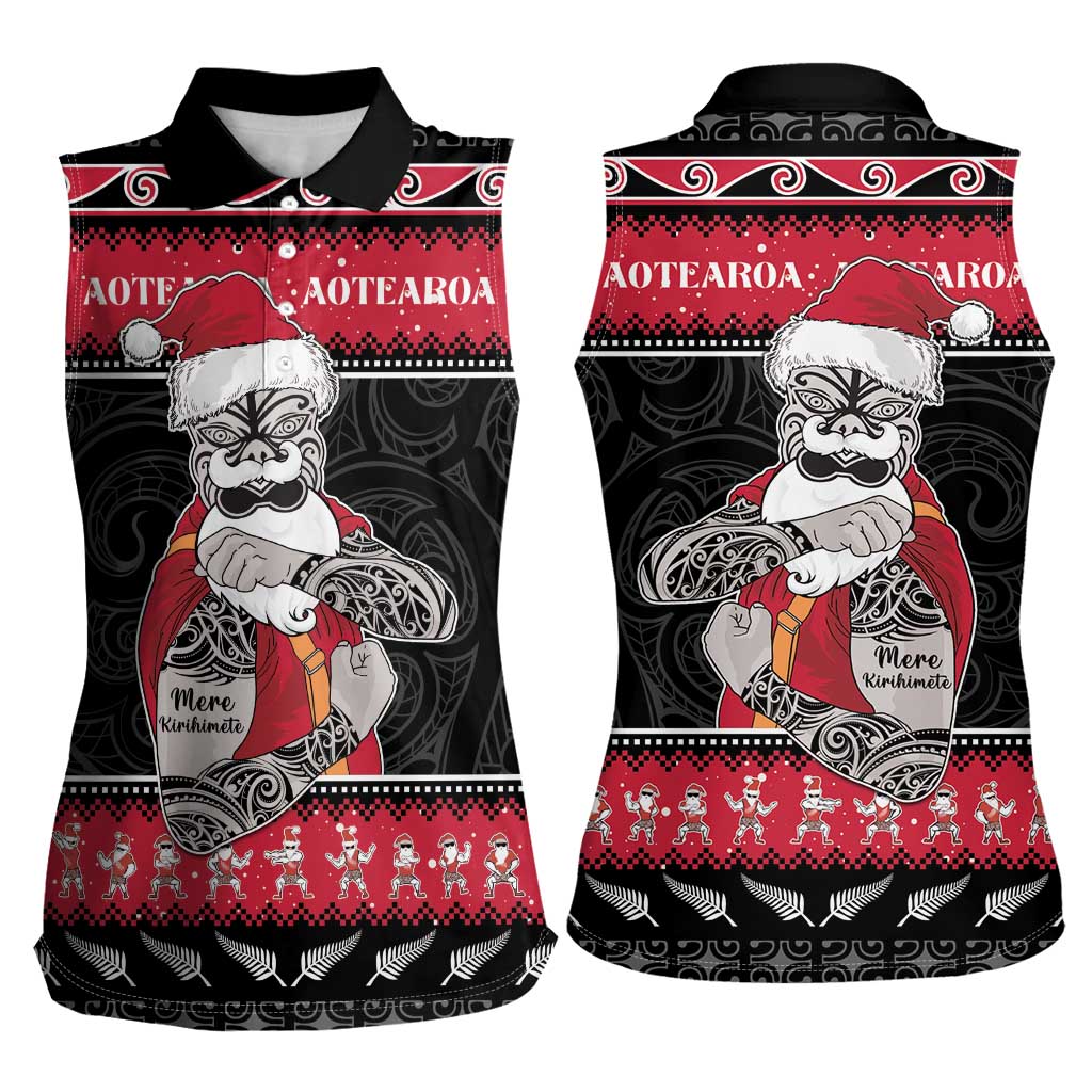 New Zealand Santa Tiki Christmas Women Sleeveless Polo Shirt Meri Kirihimete LT05 - Polynesian Pride