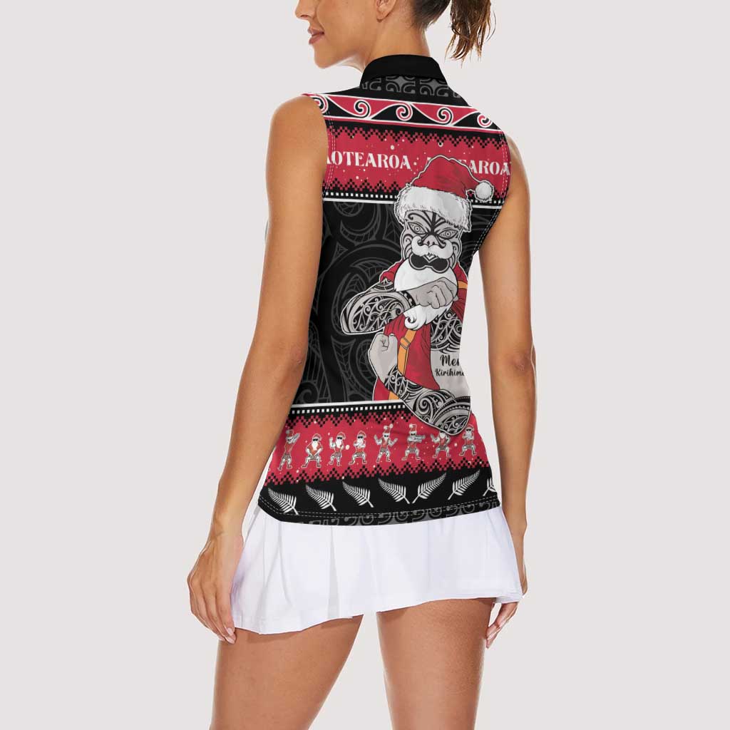 New Zealand Santa Tiki Christmas Women Sleeveless Polo Shirt Meri Kirihimete LT05 - Polynesian Pride