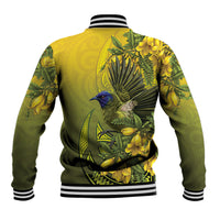 New Zealand Bellbird Baseball Jacket With Kowhai Flowers LT05 - Polynesian Pride