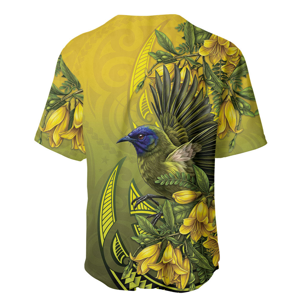 New Zealand Bellbird Baseball Jersey With Kowhai Flowers LT05 - Polynesian Pride