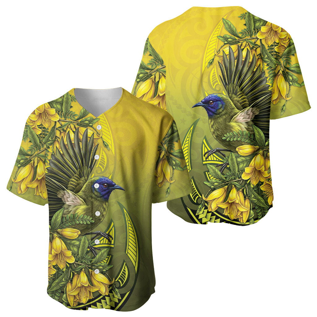 New Zealand Bellbird Baseball Jersey With Kowhai Flowers LT05 - Polynesian Pride