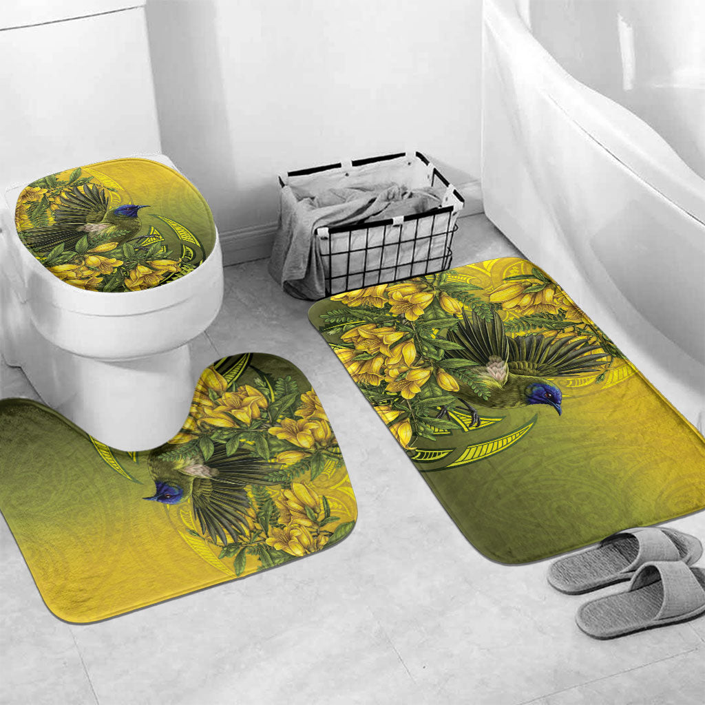 New Zealand Bellbird Bathroom Set With Kowhai Flowers LT05 Mat Set Only (3 pcs) One Size Yellow - Polynesian Pride