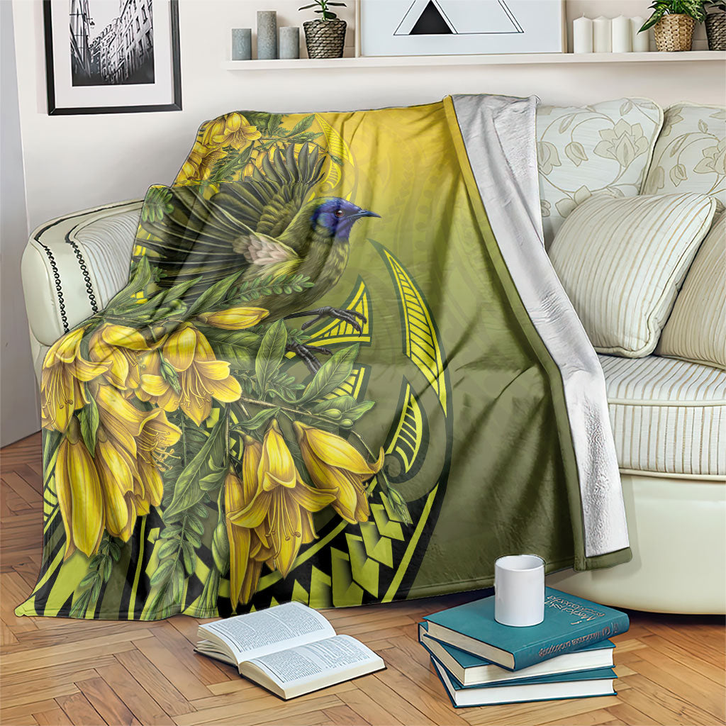 New Zealand Bellbird Blanket With Kowhai Flowers LT05 Yellow - Polynesian Pride