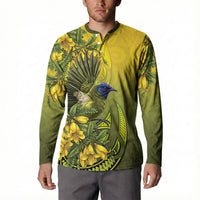 New Zealand Bellbird Button Sweatshirt With Kowhai Flowers LT05 - Polynesian Pride