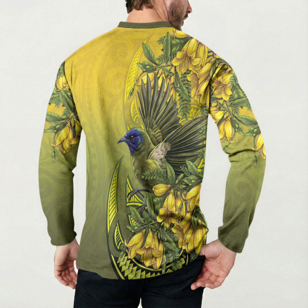 New Zealand Bellbird Button Sweatshirt With Kowhai Flowers LT05 - Polynesian Pride