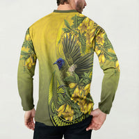 New Zealand Bellbird Button Sweatshirt With Kowhai Flowers LT05 - Polynesian Pride