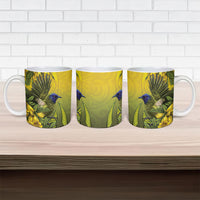 New Zealand Bellbird Ceramic Mug With Kowhai Flowers LT05 - Polynesian Pride