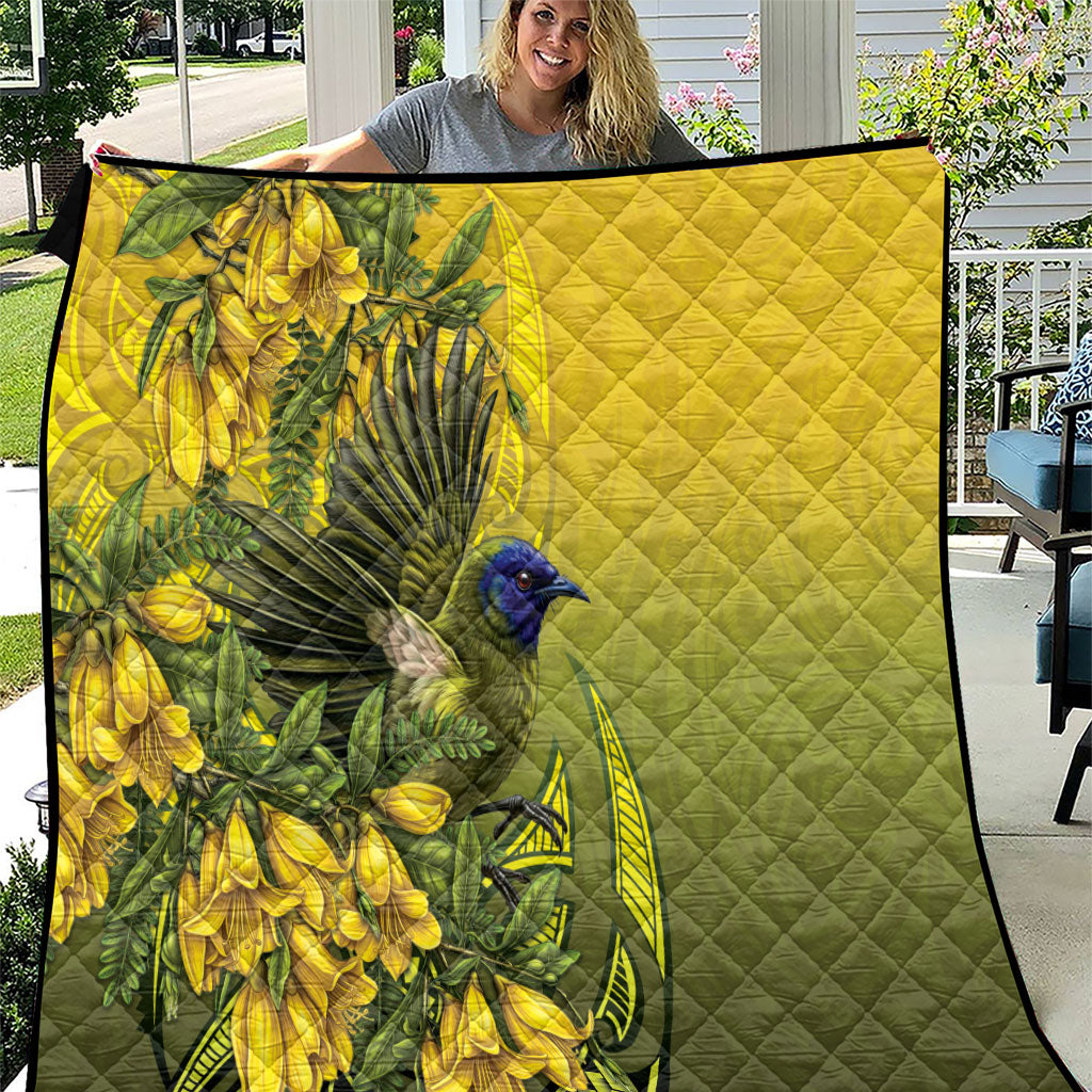 New Zealand Bellbird Quilt With Kowhai Flowers