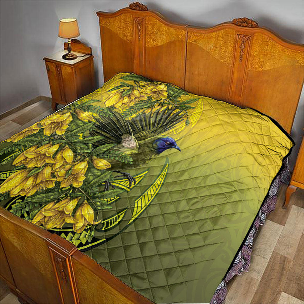 New Zealand Bellbird Quilt With Kowhai Flowers LT05 - Polynesian Pride