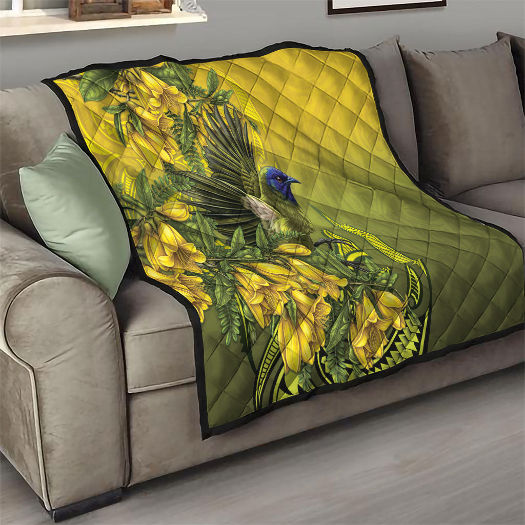New Zealand Bellbird Quilt With Kowhai Flowers LT05 - Polynesian Pride