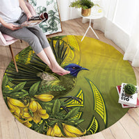 New Zealand Bellbird Round Carpet With Kowhai Flowers LT05 - Polynesian Pride