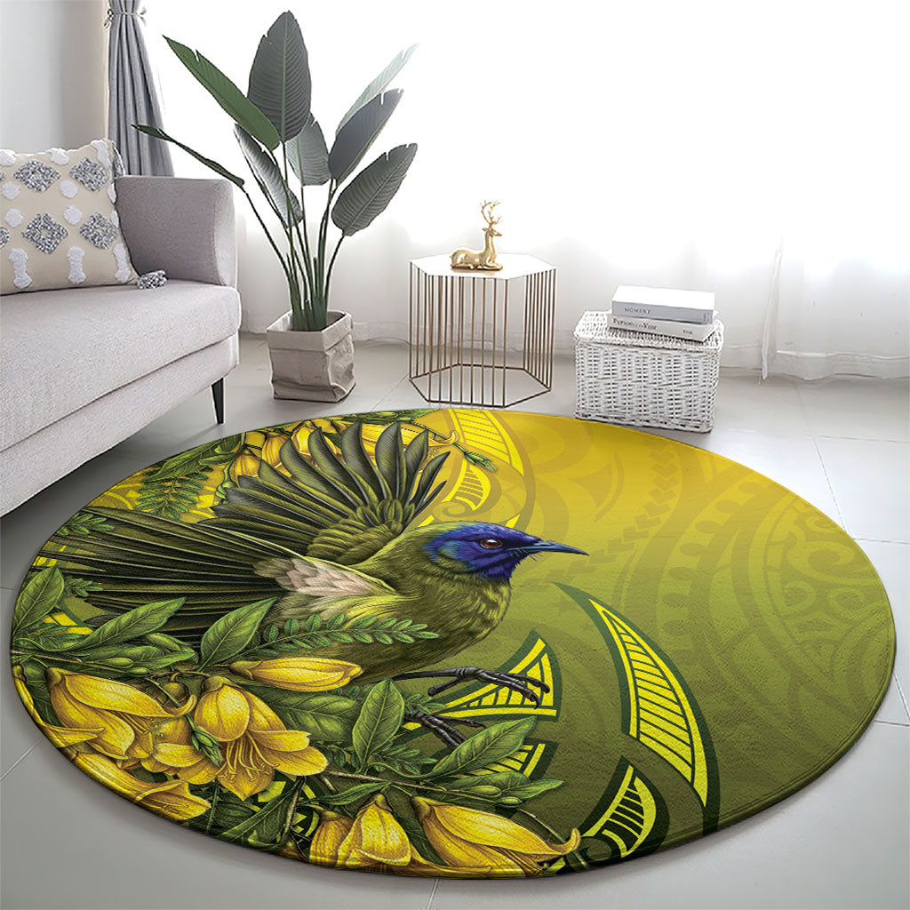 New Zealand Bellbird Round Carpet With Kowhai Flowers LT05 - Polynesian Pride