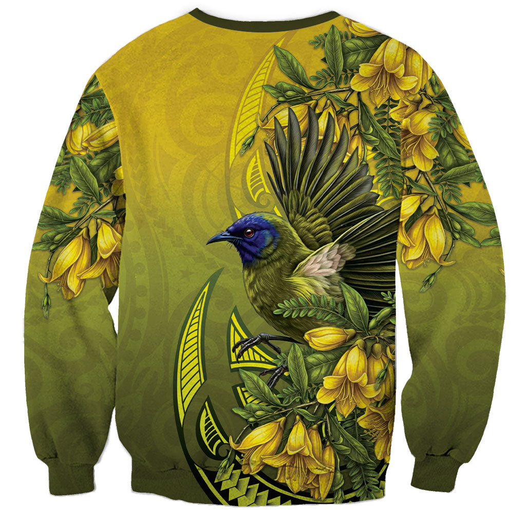 New Zealand Bellbird Sweatshirt With Kowhai Flowers LT05 - Polynesian Pride