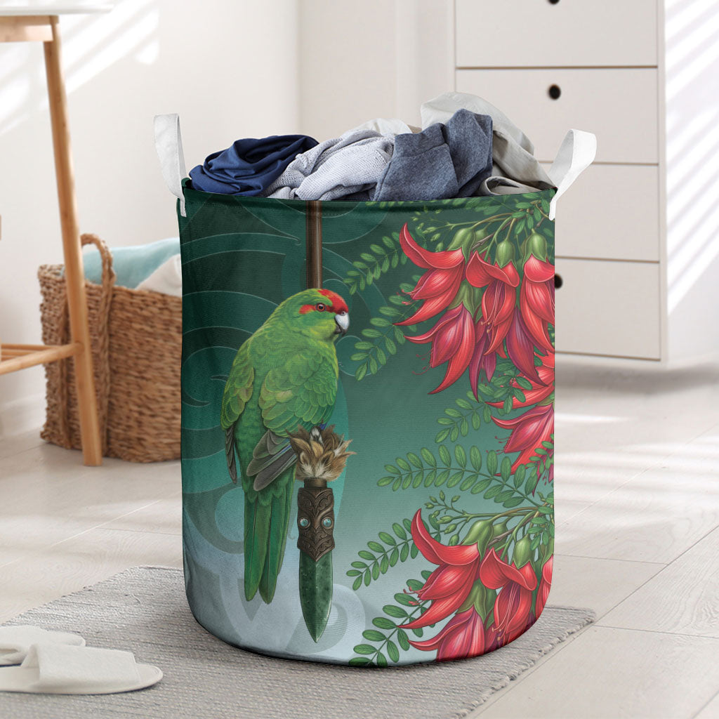 New Zealand Parakeet Bird Laundry Basket With Kakabeak Flowers LT05 Teal - Polynesian Pride