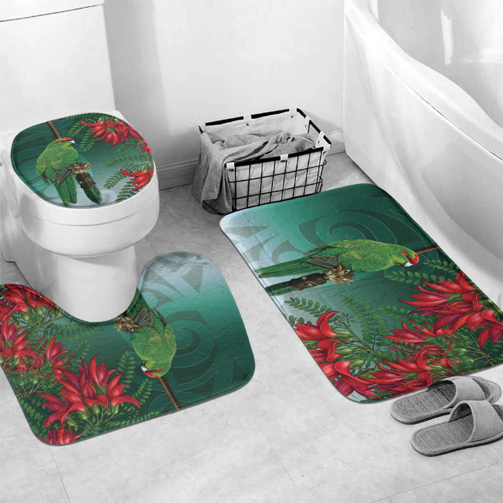 New Zealand Parakeet Bird Bathroom Set With Kakabeak Flowers LT05 Mat Set Only (3 pcs) One Size Teal - Polynesian Pride