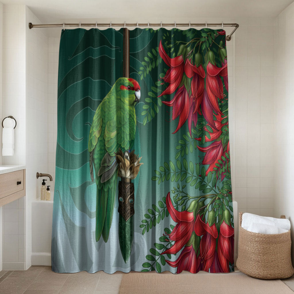 New Zealand Parakeet Bird Bathroom Set With Kakabeak Flowers LT05 Shower Curtain Only Teal - Polynesian Pride