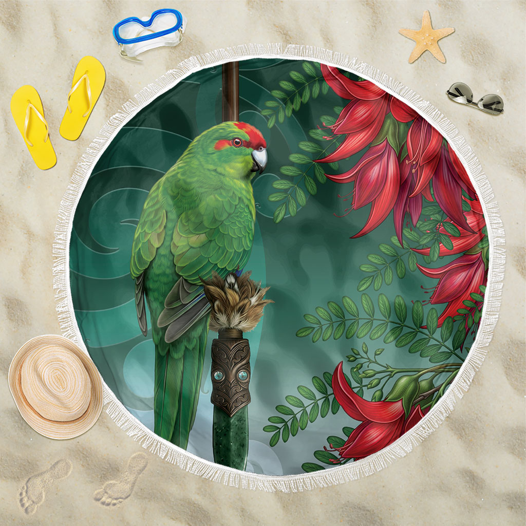 New Zealand Parakeet Bird Beach Blanket With Kakabeak Flowers