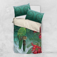 New Zealand Parakeet Bird Bedding Set With Kakabeak Flowers LT05 US Twin 172cm x 218cm Teal - Polynesian Pride