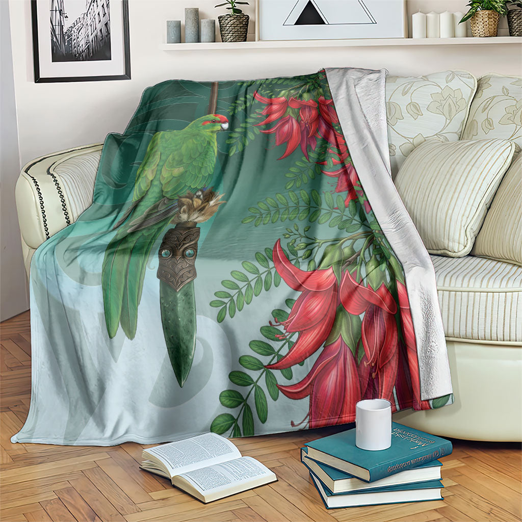 New Zealand Parakeet Bird Blanket With Kakabeak Flowers LT05 Teal - Polynesian Pride