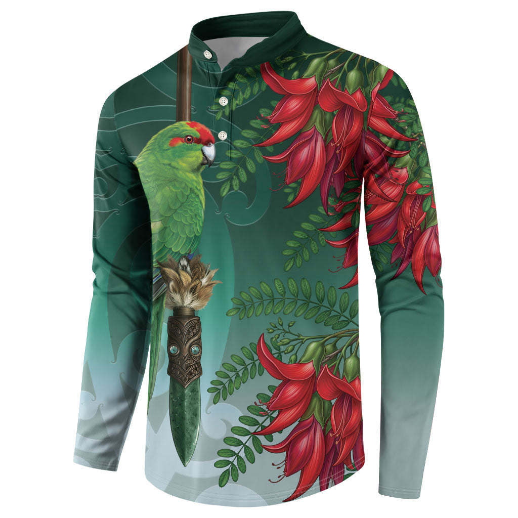 New Zealand Parakeet Bird Button Sweatshirt With Kakabeak Flowers LT05 - Polynesian Pride